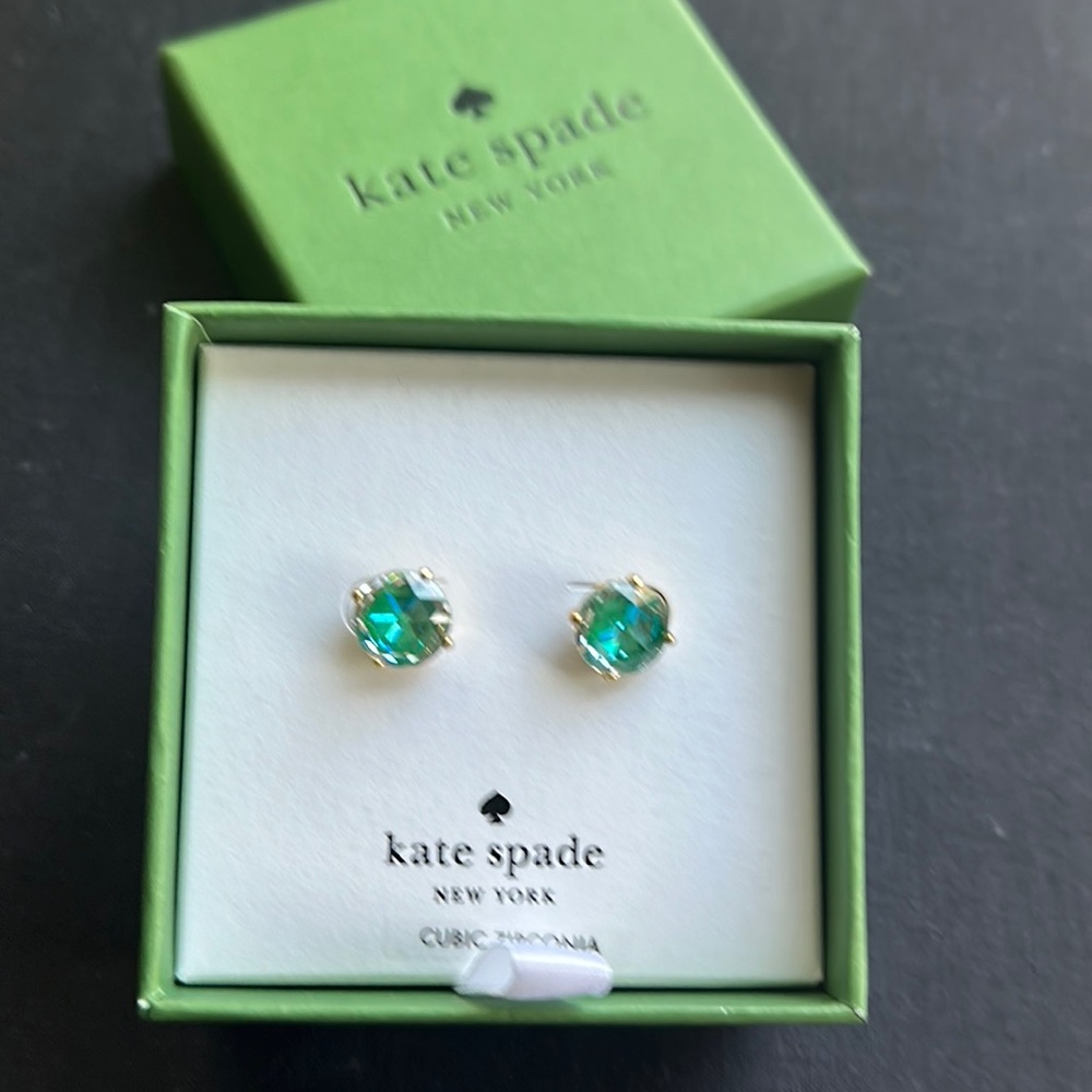 NWOT Kate Spade Cubic Zirconia Gold Plated Light Emerald Green Stud Earrings.